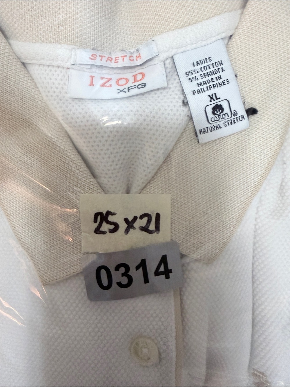 Vintage IZOD Classic Polo Shirt in Off-White with Beige Trim XL - Picture 8 of 8